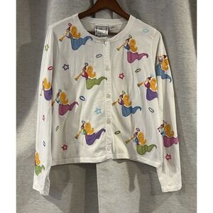 Vintage Michael Simon Cardigan Embroidered Angels Playing Trumpets Size Large